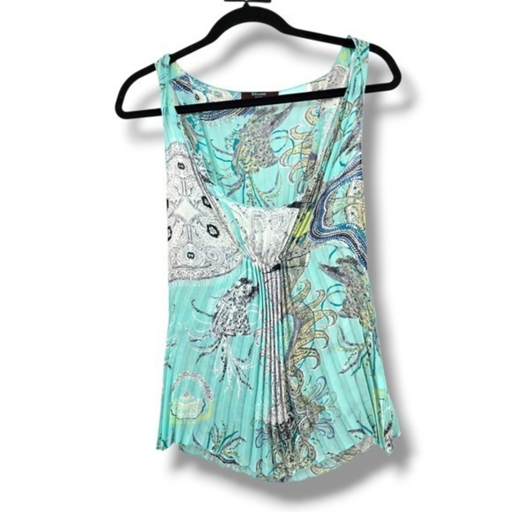 Belissimo New York Y2k Pleated Paisley Print Sleeveless Tank Top Blouse Large L‎